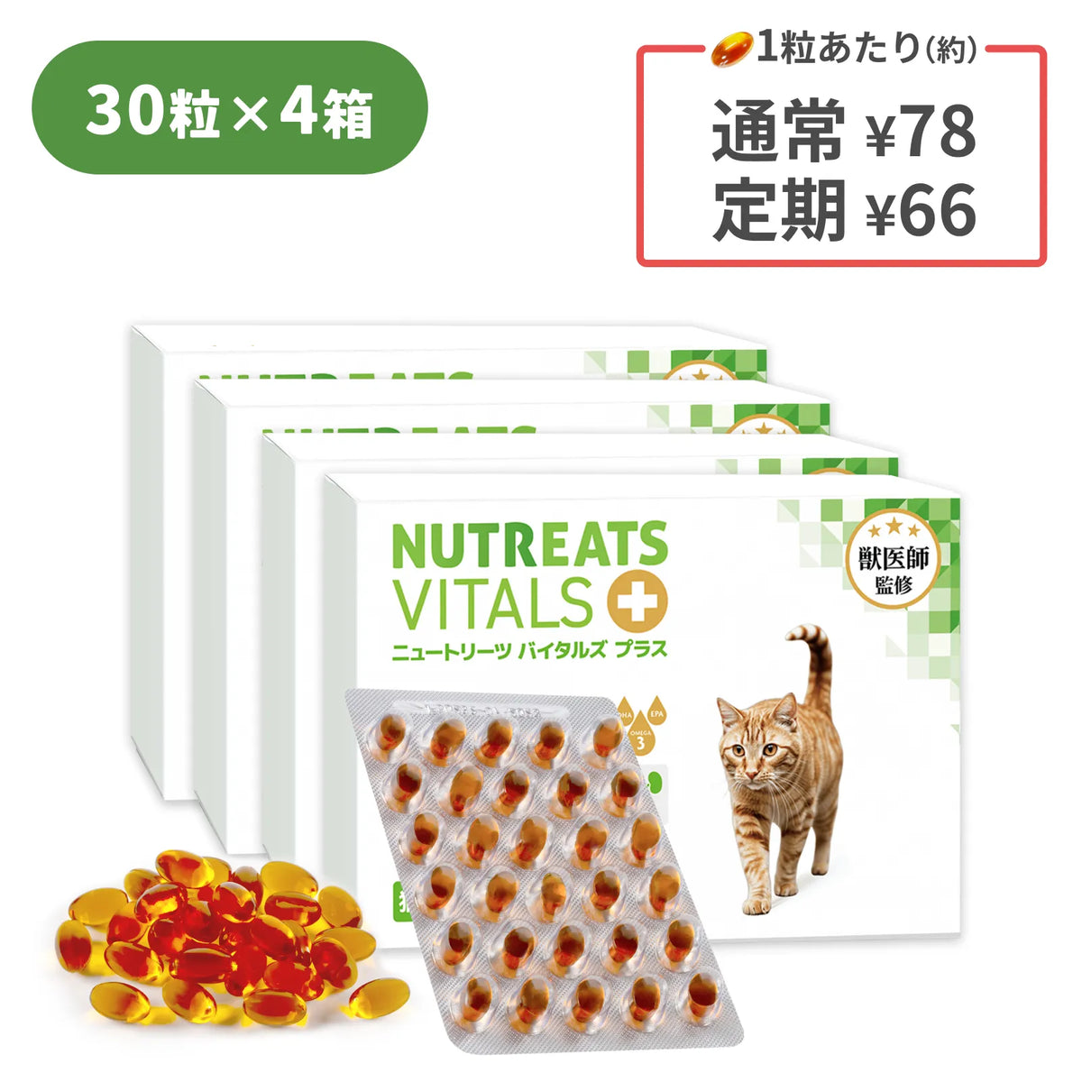 ニュートリーツ バイタルズプラス 猫用 オメガ3 サプリメント 関節皮膚の健康維持に