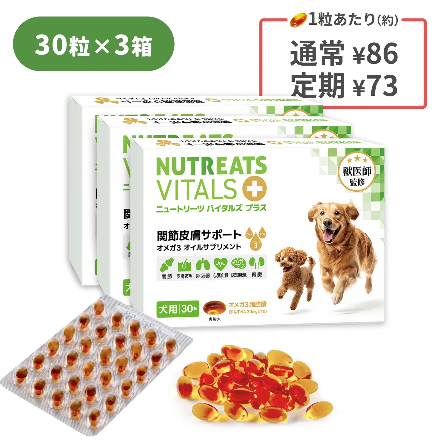 ニュートリーツ バイタルズプラス 犬用 オメガ3 関節皮膚サポート サプリメント