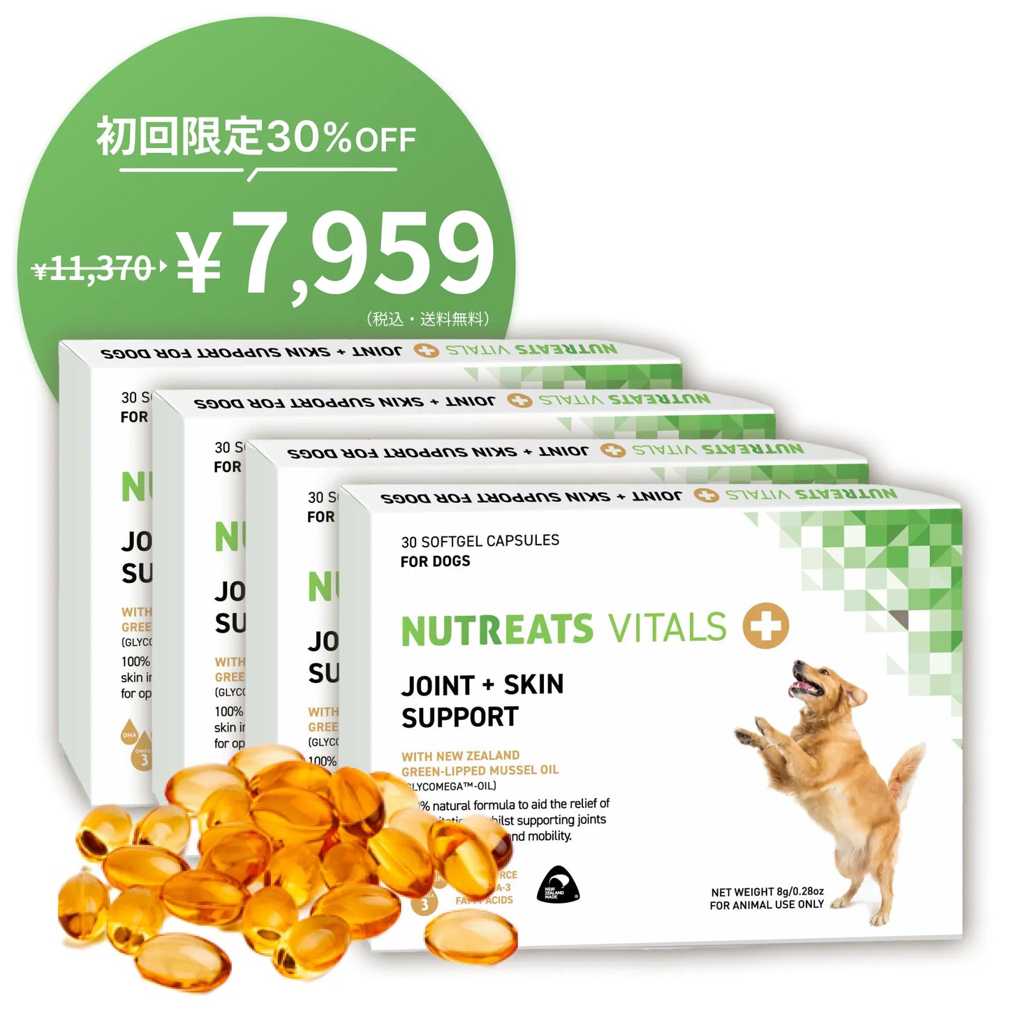 【表示価格より30%OFF ※初回限定】NUTREATS モエギイガイオイル 犬用サプリメント 45日お試しパック