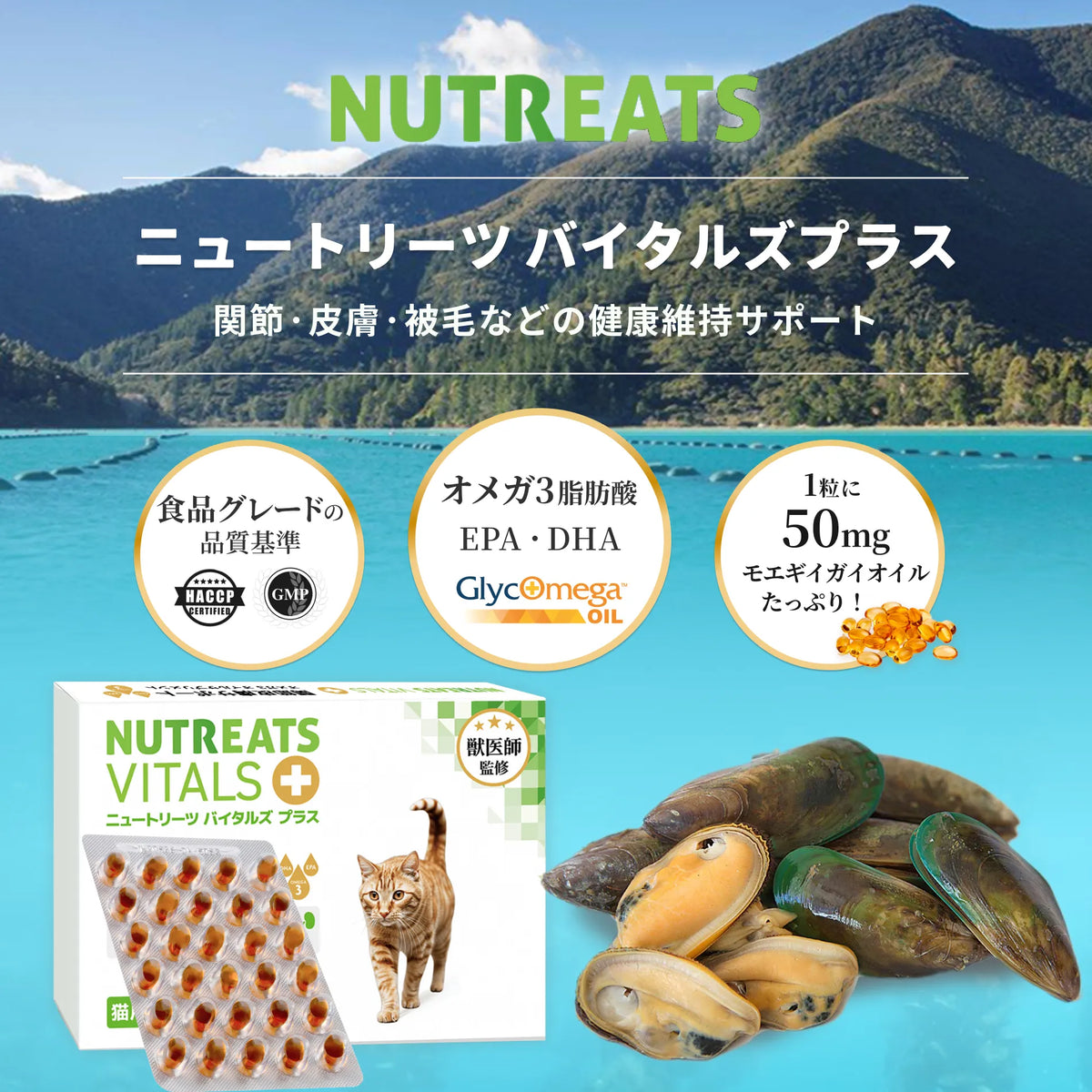 【表示価格より30%OFF ※初回限定】ニュートリーツ バイタルズプラス 猫用 オメガ3 関節・皮膚の健康維持に 45日お試しパック