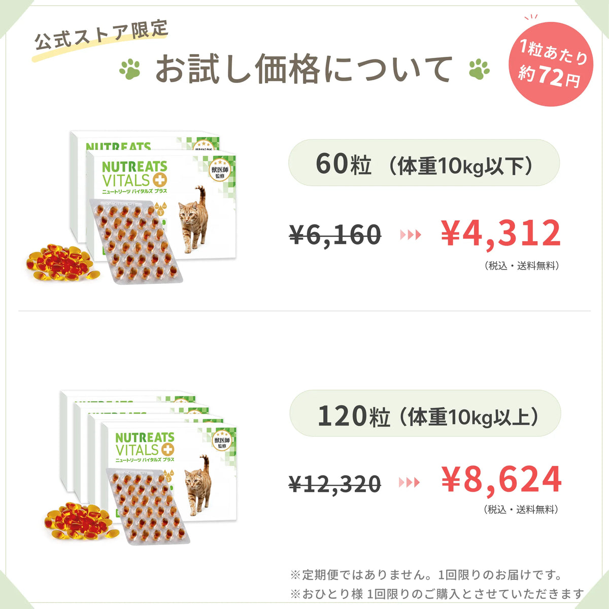 【表示価格より30%OFF ※初回限定】ニュートリーツ バイタルズプラス 猫用 オメガ3 関節・皮膚の健康維持に 45日お試しパック